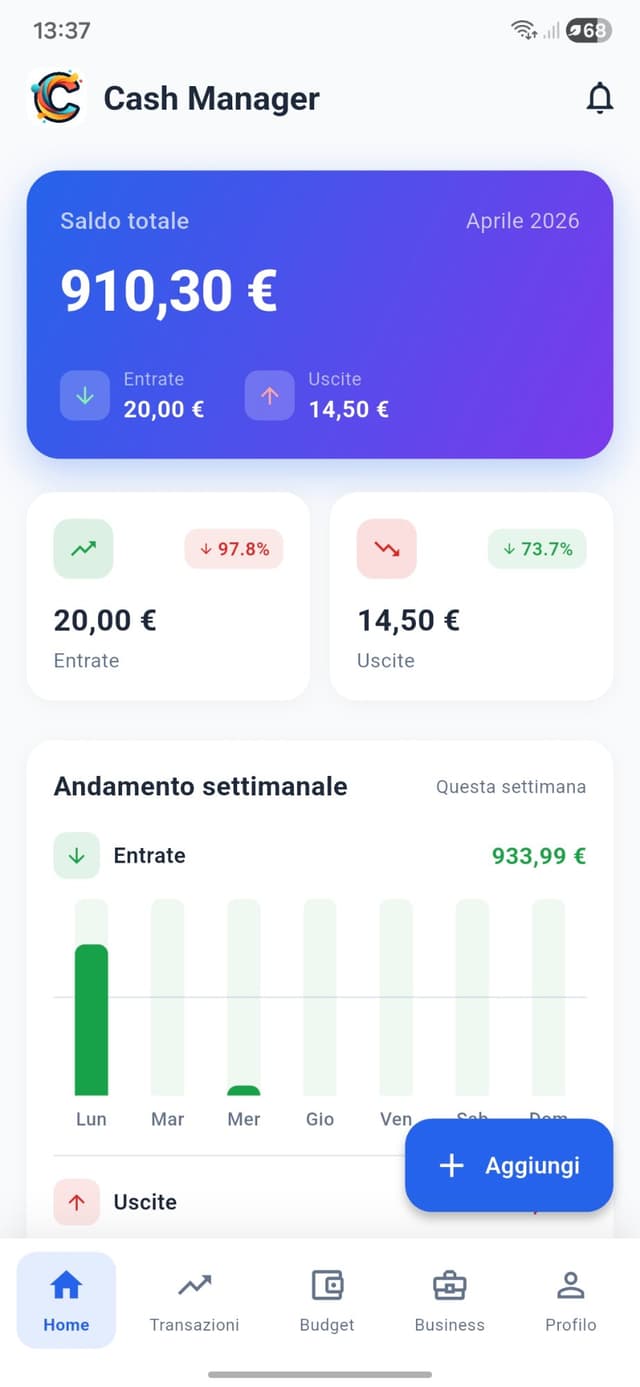 Cash Manager app home